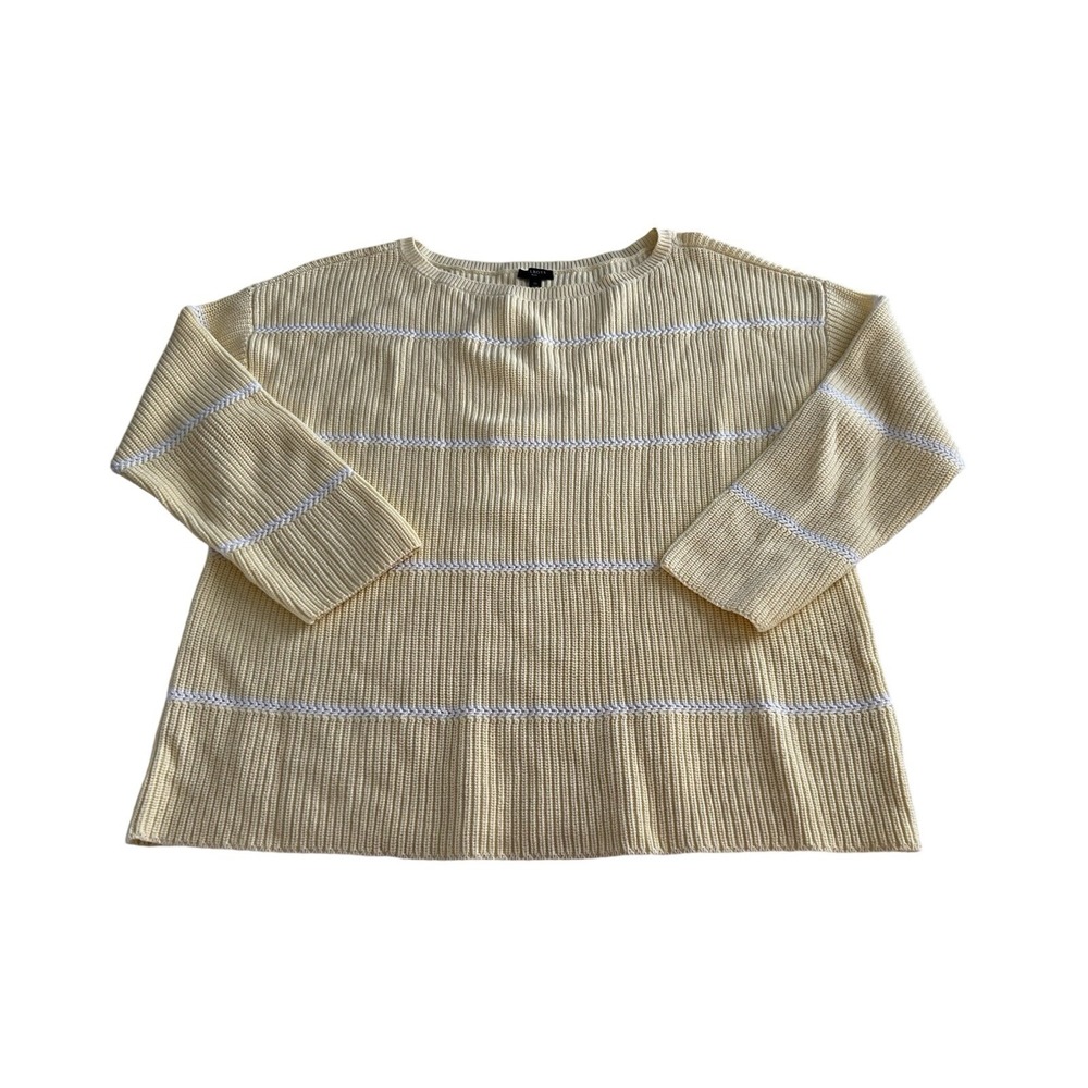 Talbots Plus Yellow White Striped Pima Cotton Ribbed Knit Sweater 1X KH5348